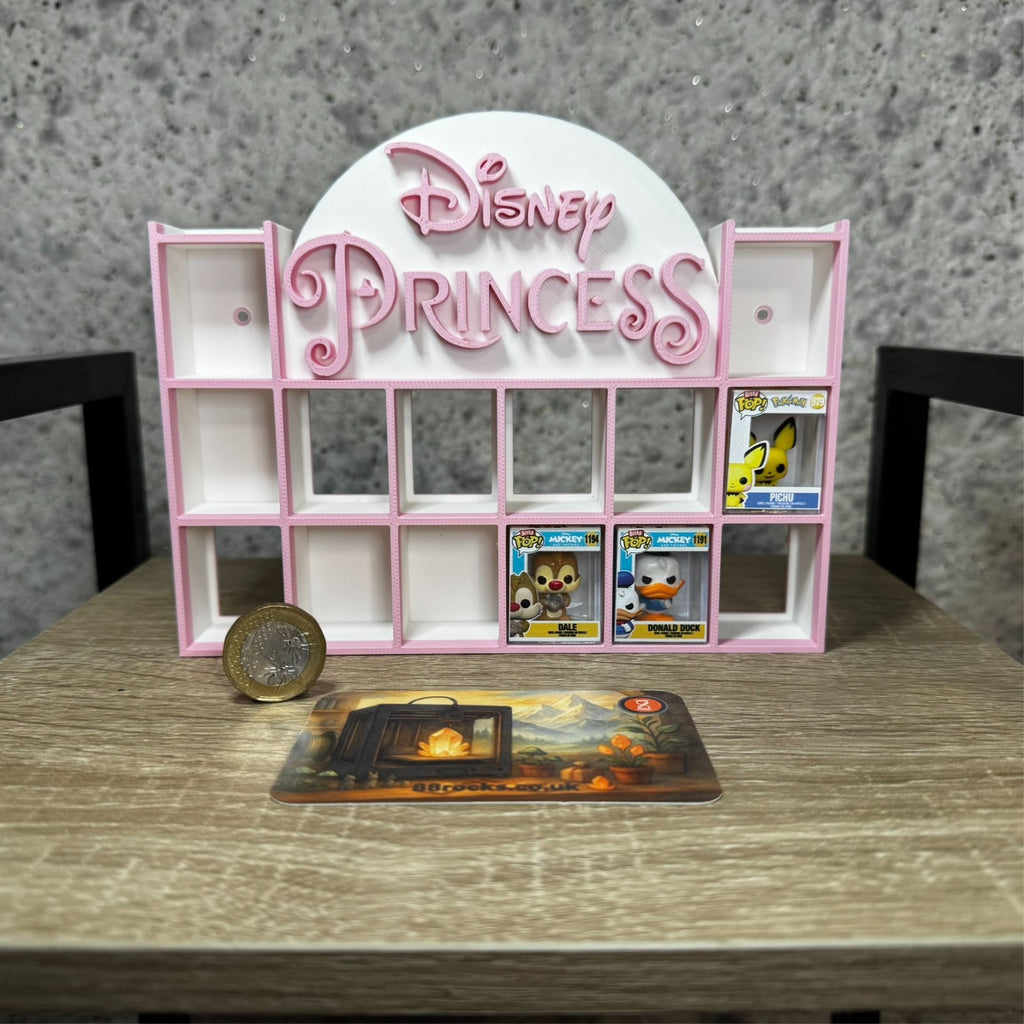 Display Shelf for Bitty Pop mini figures in Disney Princess theme pink white