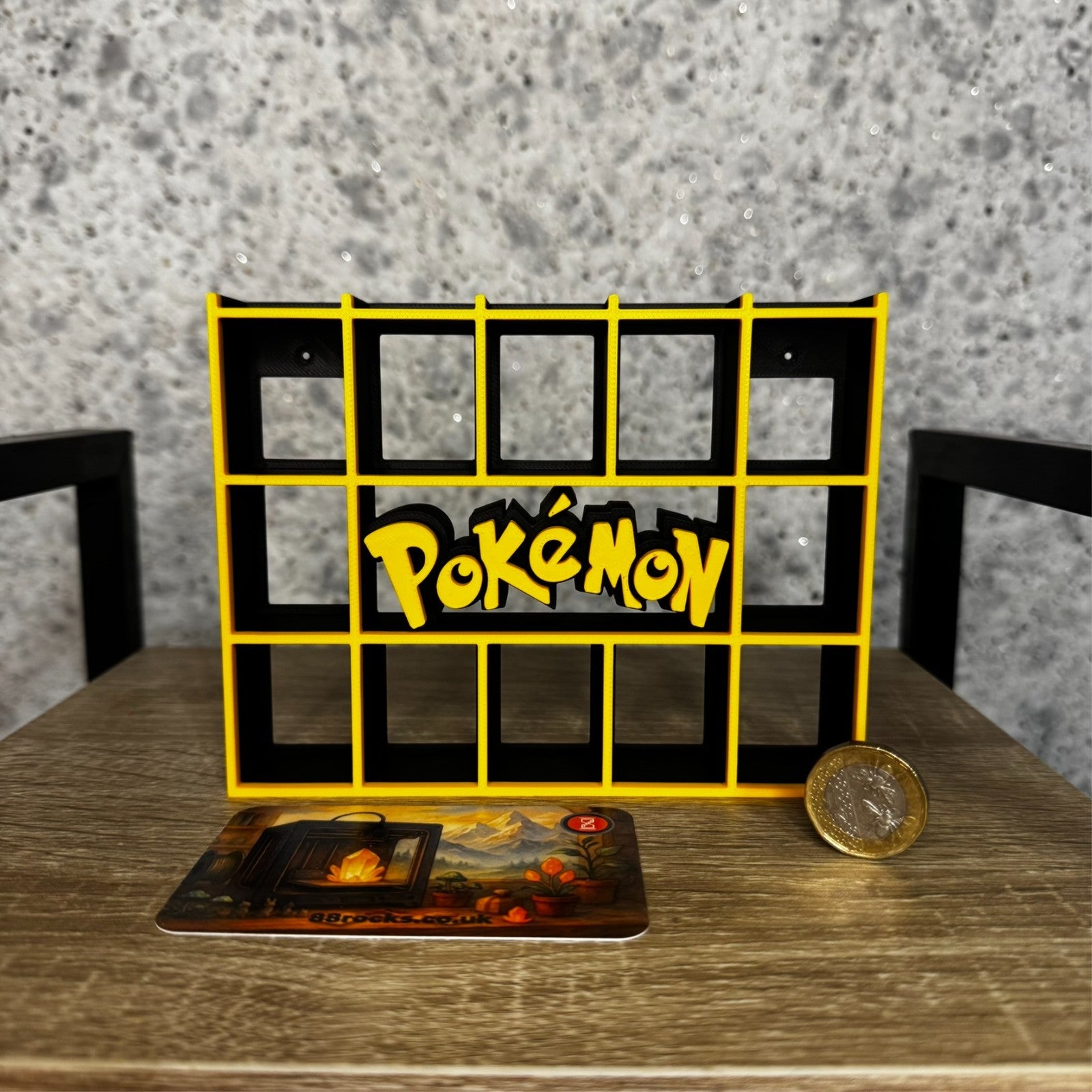 Display Shelf for Bitty Pop Pokémon theme 17 slots stand organizer black yellow