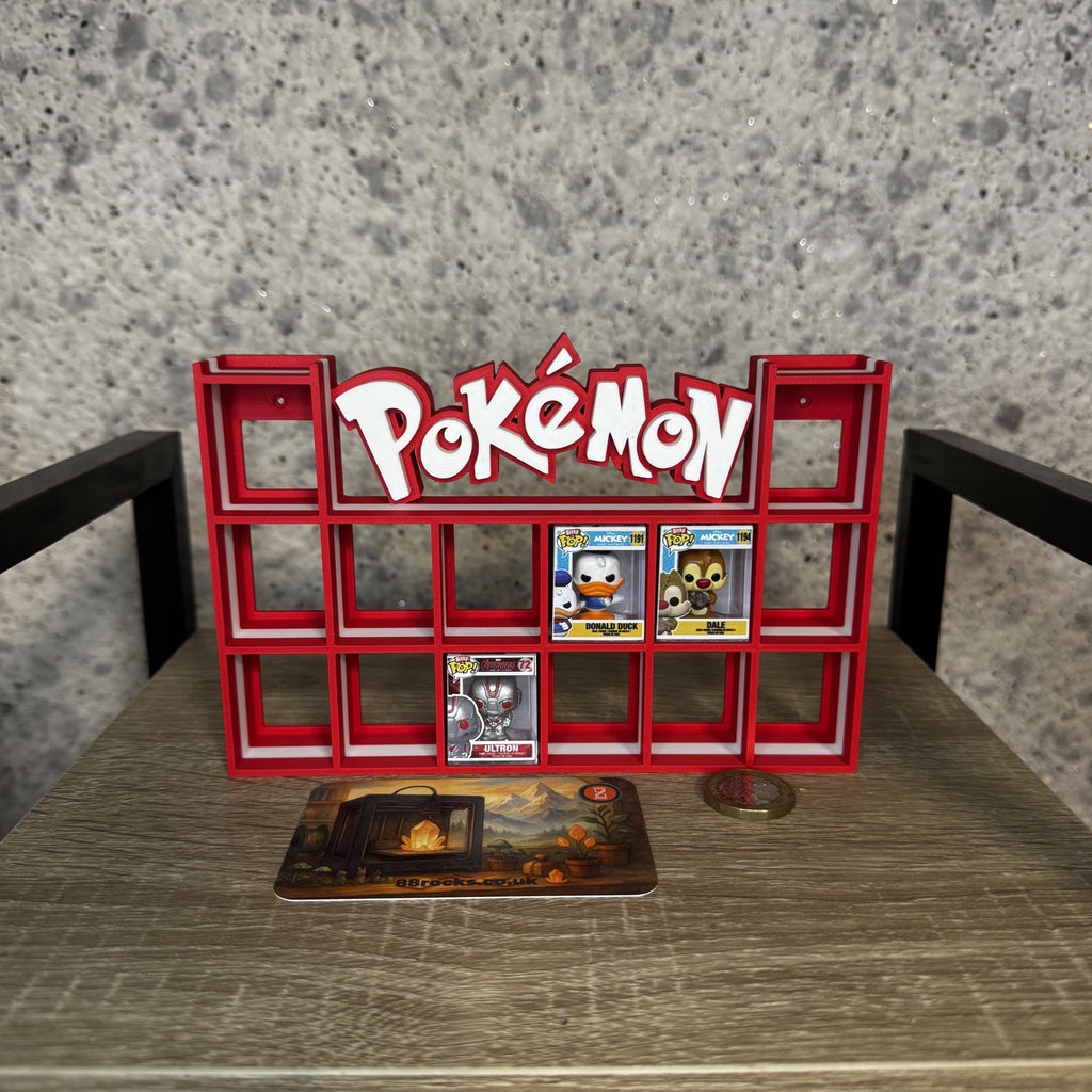 Display Shelf for Bitty Pop Pokemon themed 16 slots unit (fire edition)