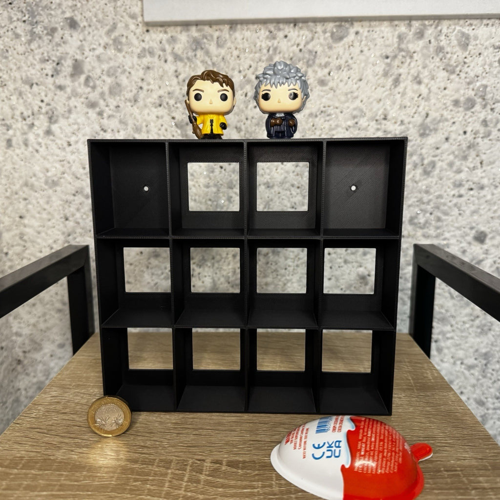 Display Shelf for Kinder Joy Figures — 12 Slots Black — Mini Toy Collector Stand