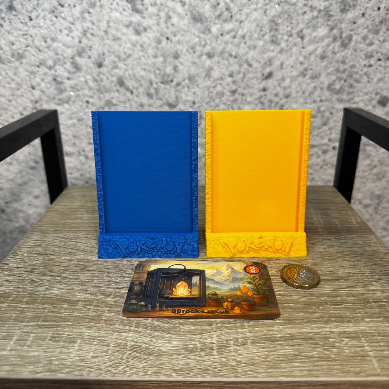 Set of 2 stands for collectible cards pokemon theme blue and yellow