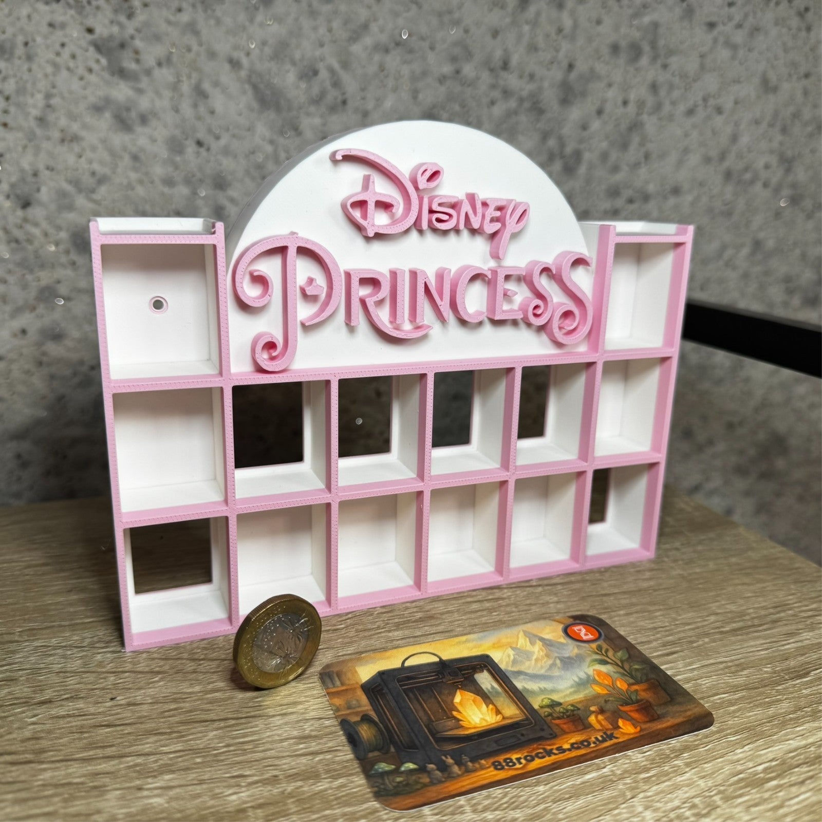 Display Shelf for Bitty Pop mini figures in Disney Princess theme pink white