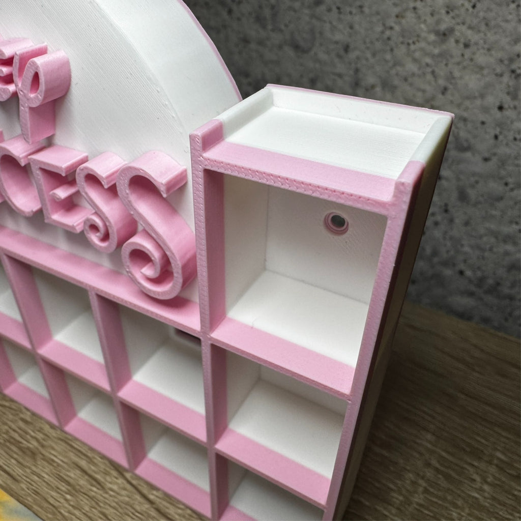 Display Shelf for Bitty Pop mini figures in Disney Princess theme pink white