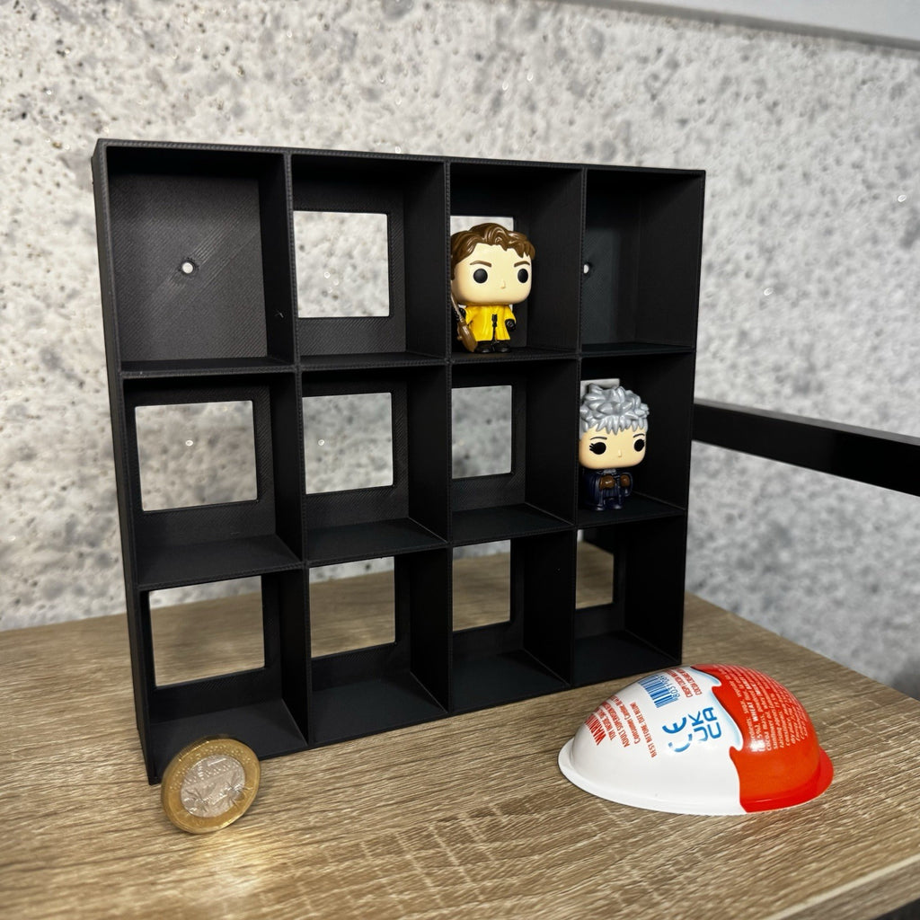 Display Shelf for Kinder Joy Figures — 12 Slots Black — Mini Toy Collector Stand