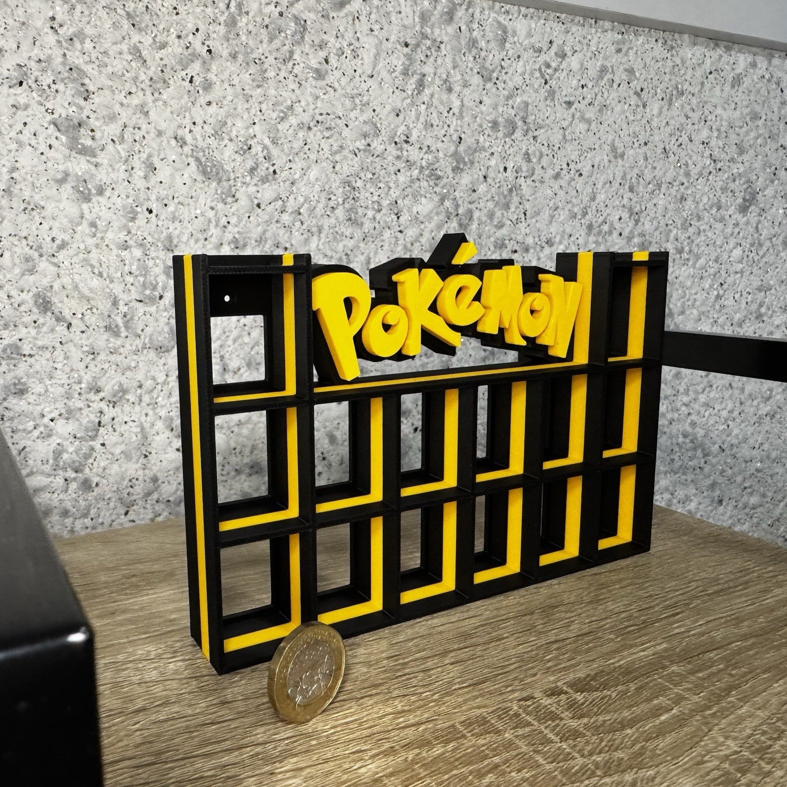 Display Shelf for Bitty Pop Pokemon themed yellow Black 16 slots unit organizer