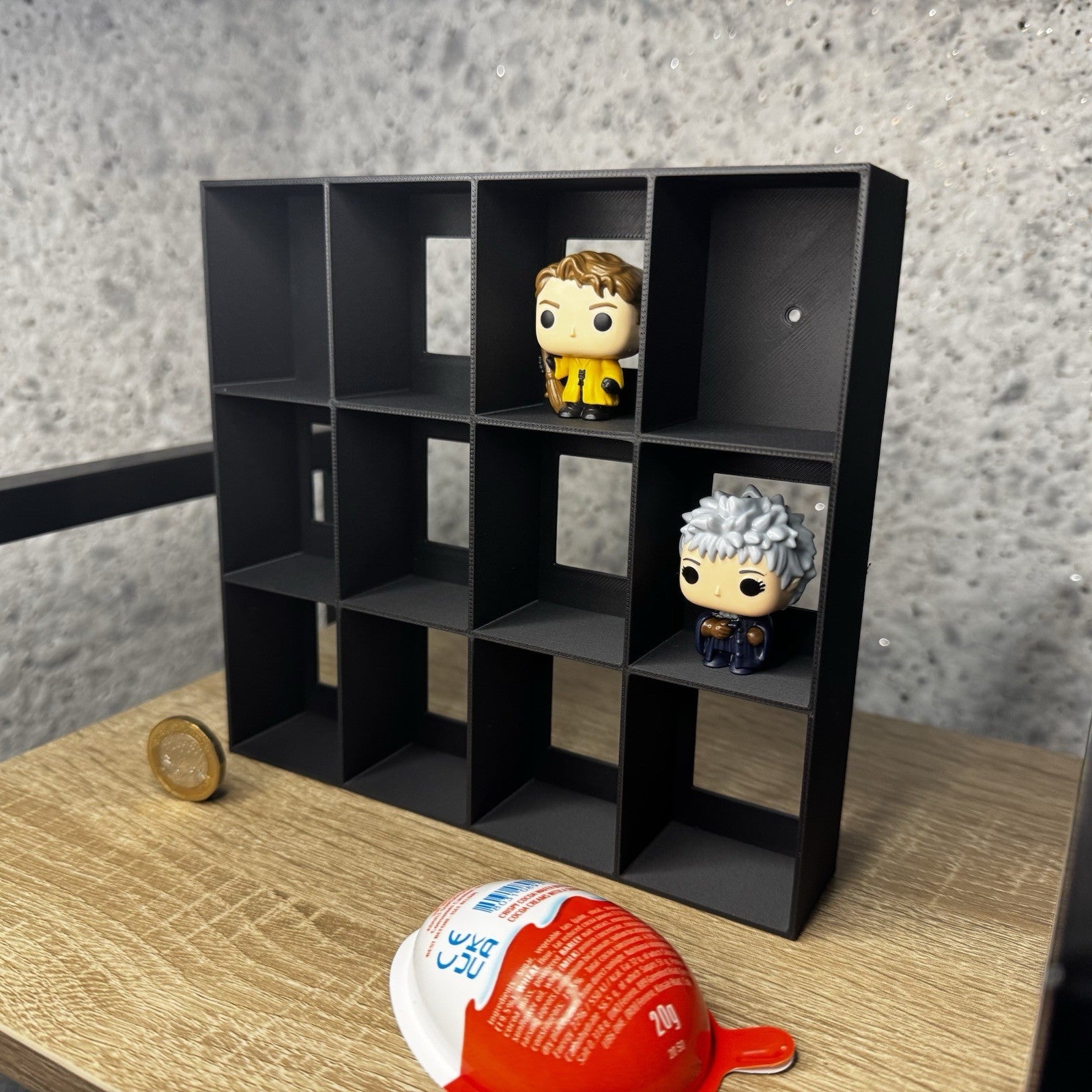 Display Shelf for Kinder Joy Figures — 12 Slots Black — Mini Toy Collector Stand