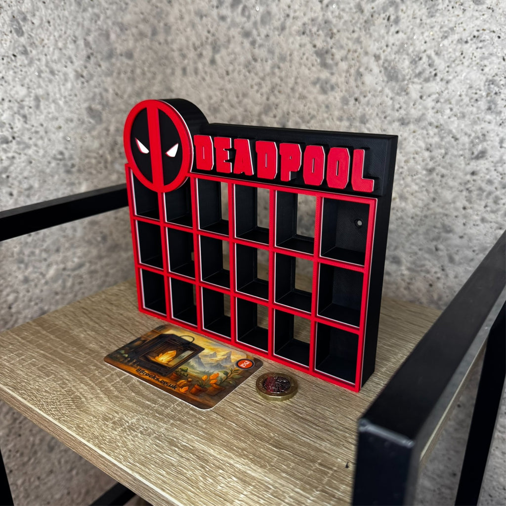 Display Shelf for Bitty Pop mini figures in Deadpool theme 16 slots organizer