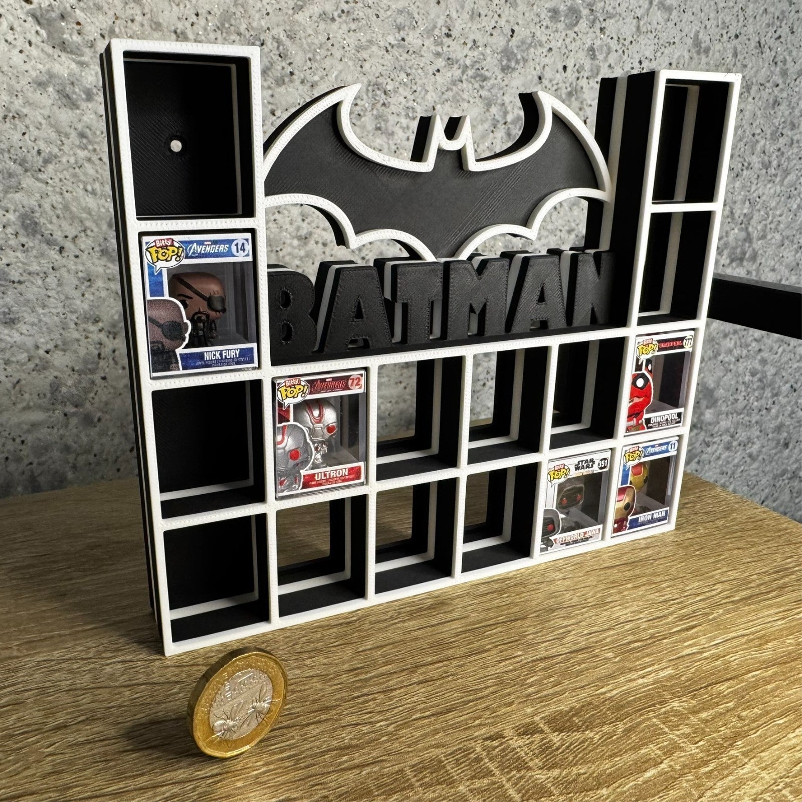 Display Shelf Organizer for 16 Bitty Pop boxes — Batman themed