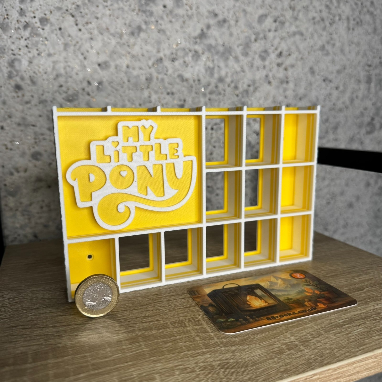 Display Shelf for Bitty Pop boxes My Little Pony themed Yellow and White
