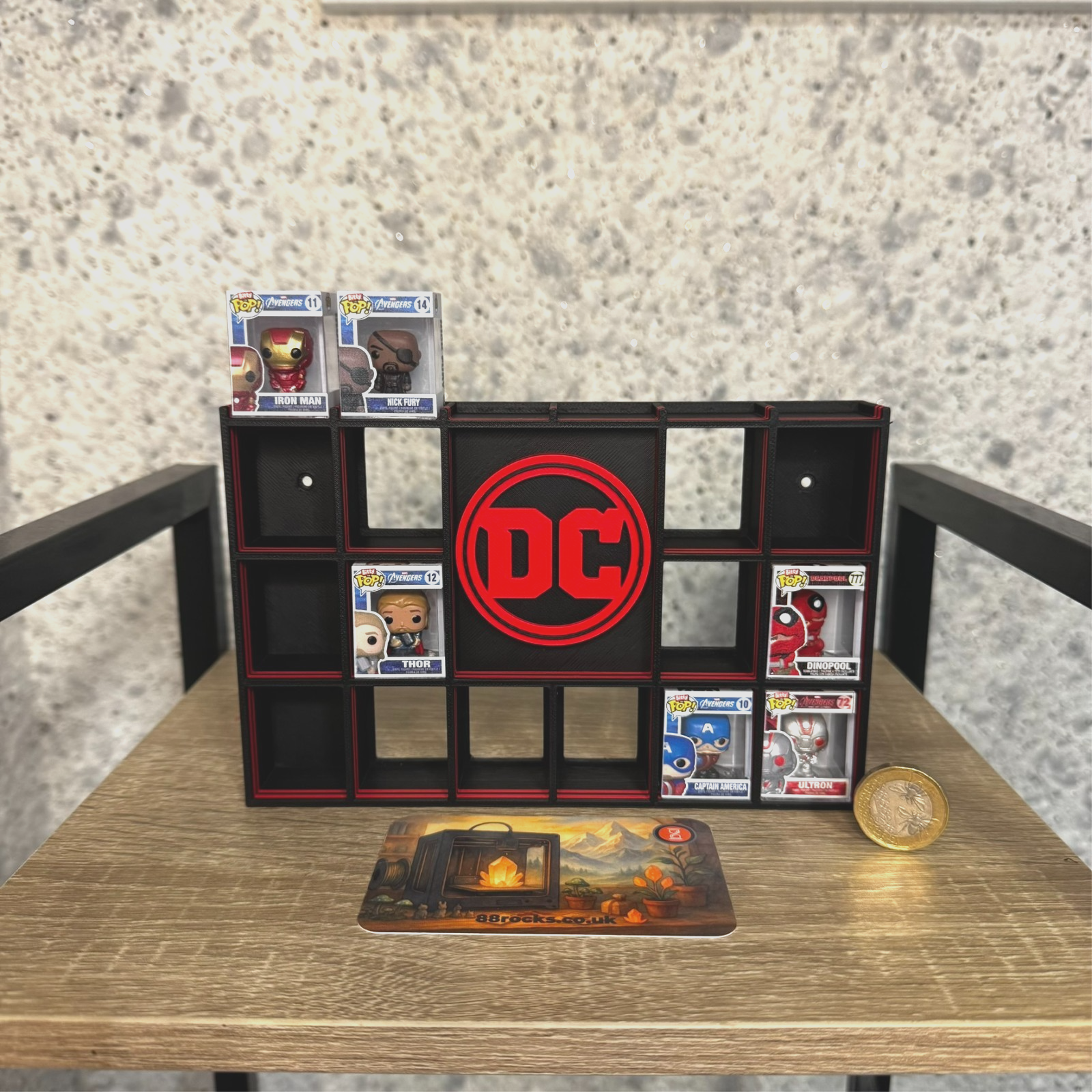 Display Shelf for Bitty Pop DC themed black red