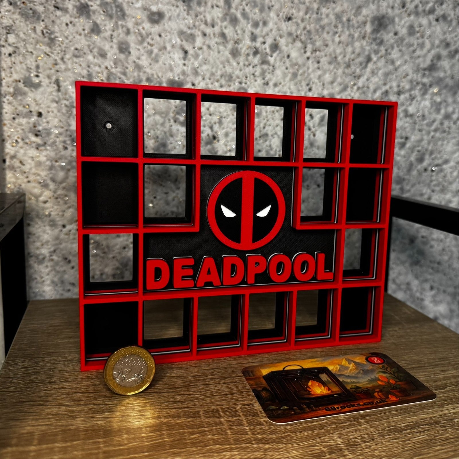 Display Shelf for 18 Bitty Pop Deadpool themed organizer