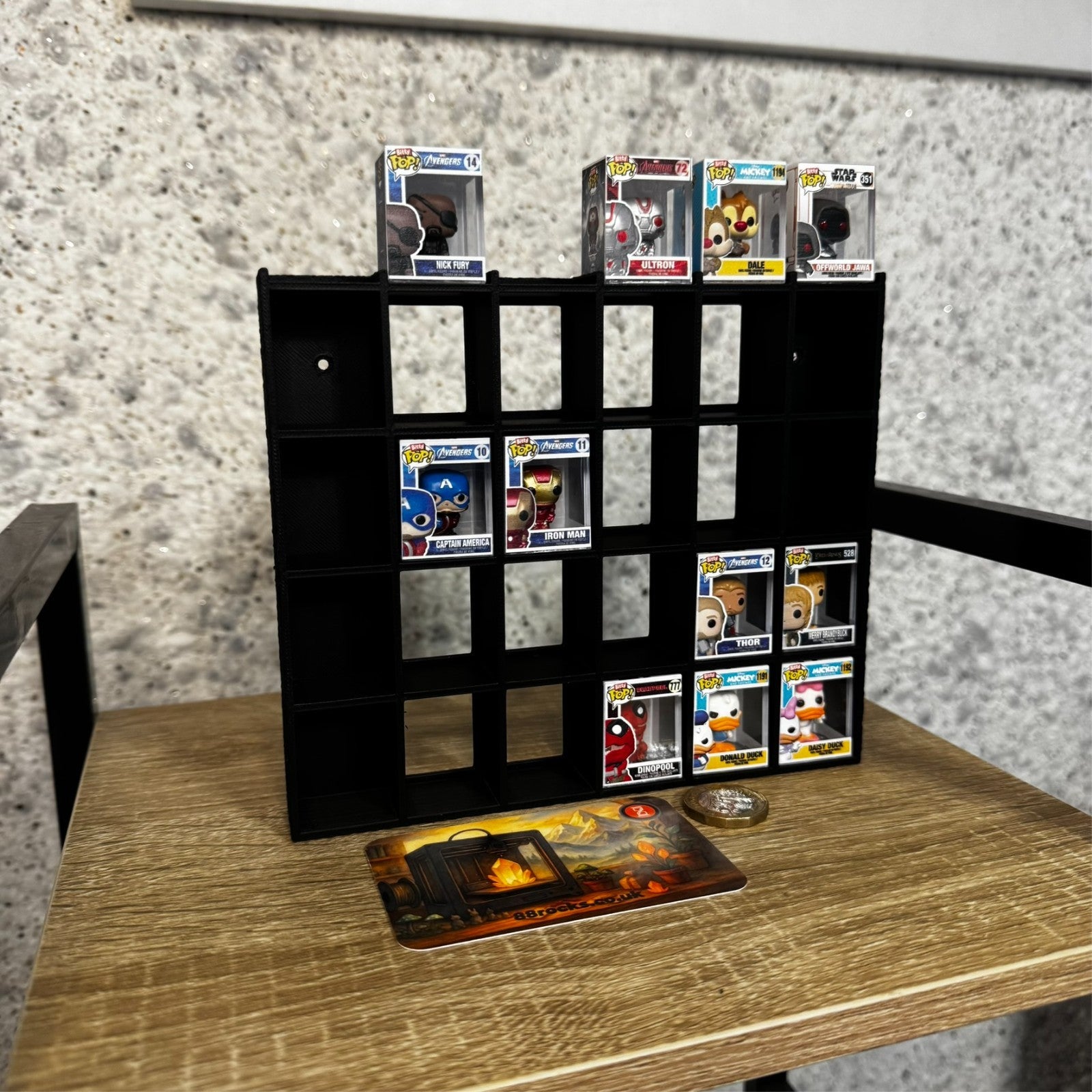 Shelf for Bitty Pop – Holds 30 Figures –Black-Wall/Desk Display Stand