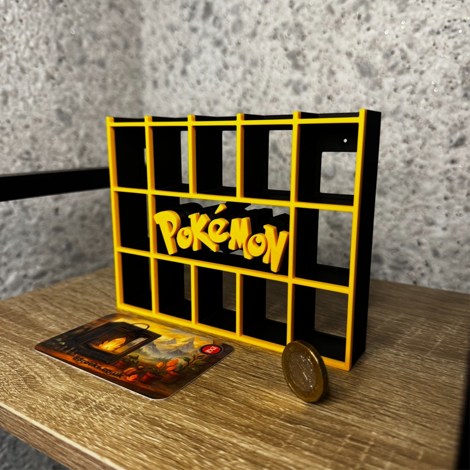 Display Shelf for Bitty Pop Pokémon theme 17 slots stand organizer black yellow