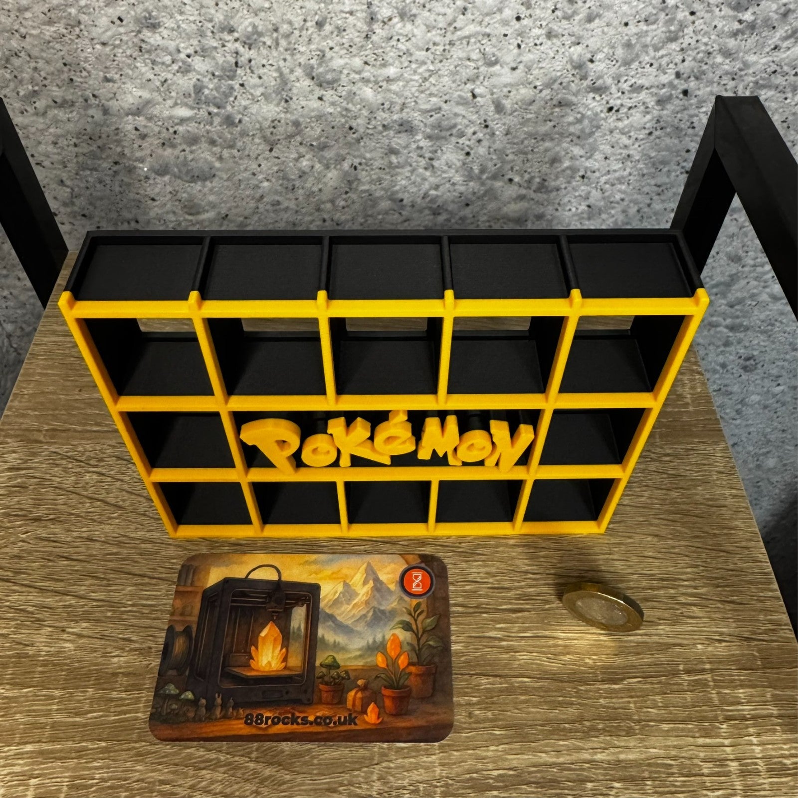 Display Shelf for Bitty Pop Pokémon theme 17 slots stand organizer black yellow