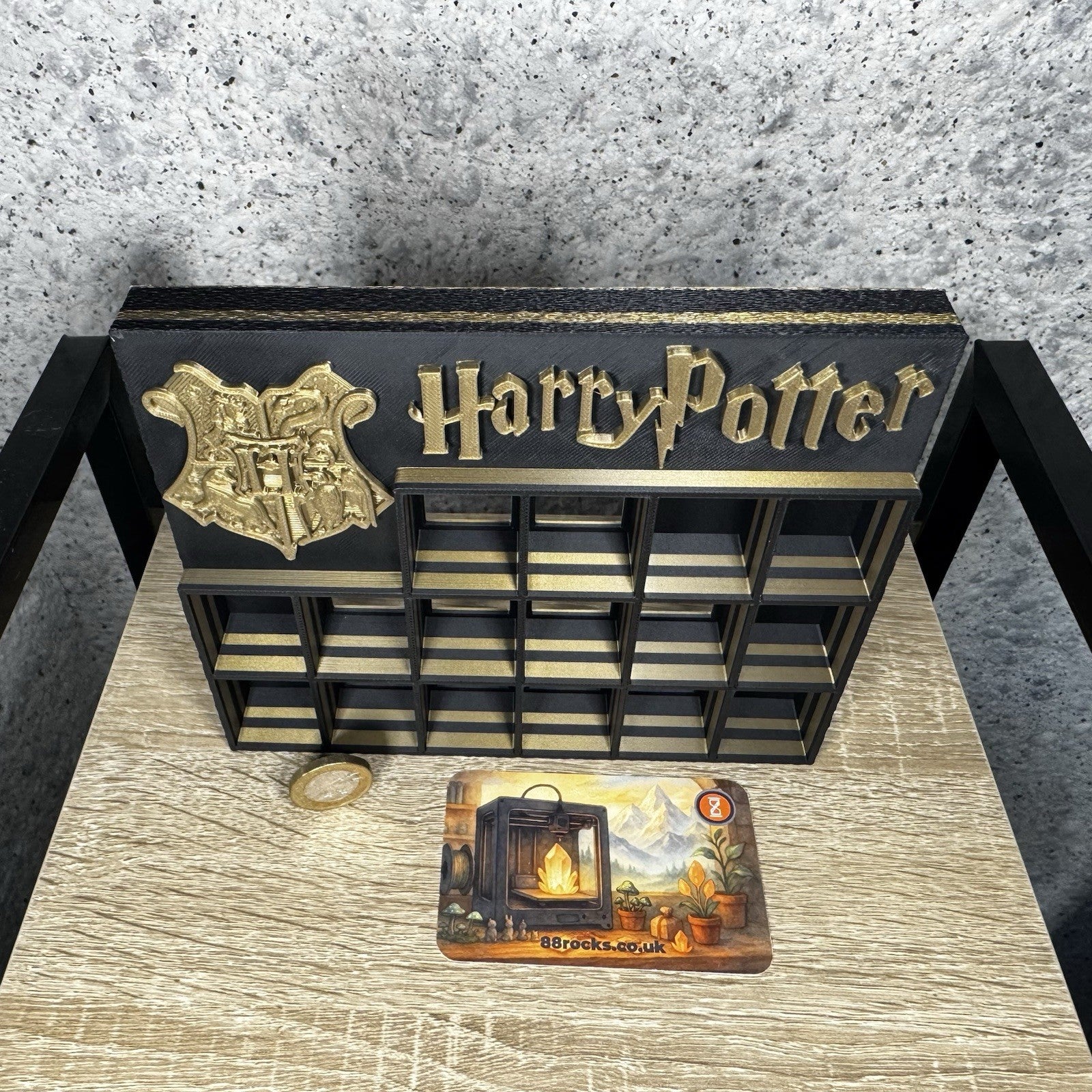 Display Shelf Organizer for 16 Bitty Pop boxes Harry Potter themed.