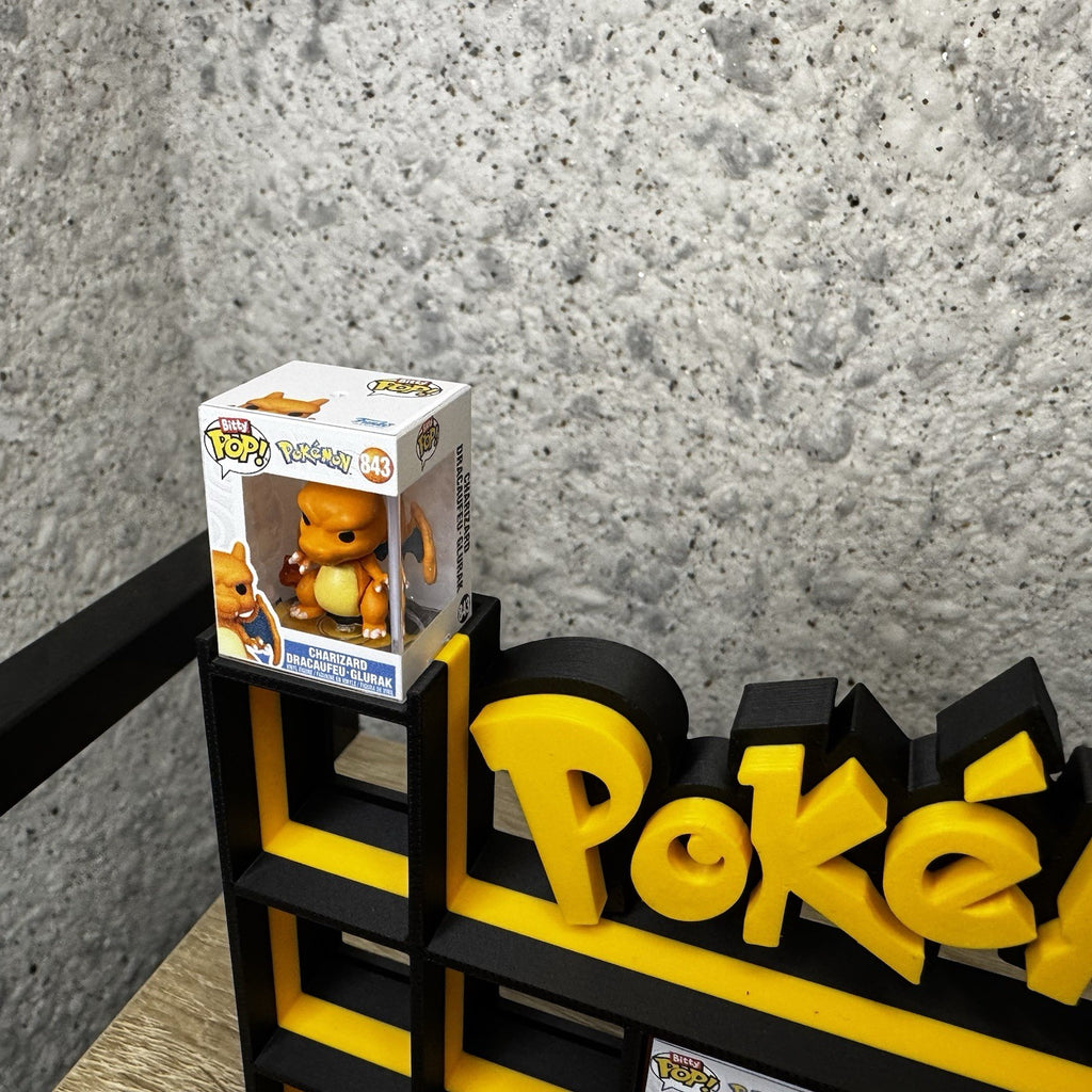 Display Shelf for Bitty Pop Pokemon themed yellow Black 16 slots unit organizer