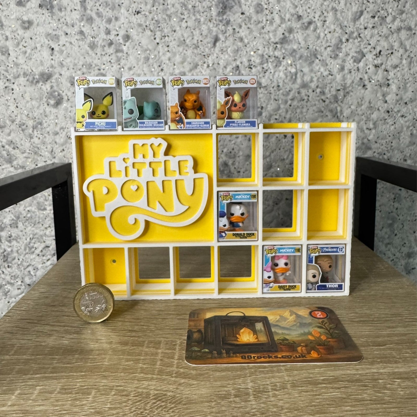 Display Shelf for Bitty Pop boxes My Little Pony themed Yellow and White