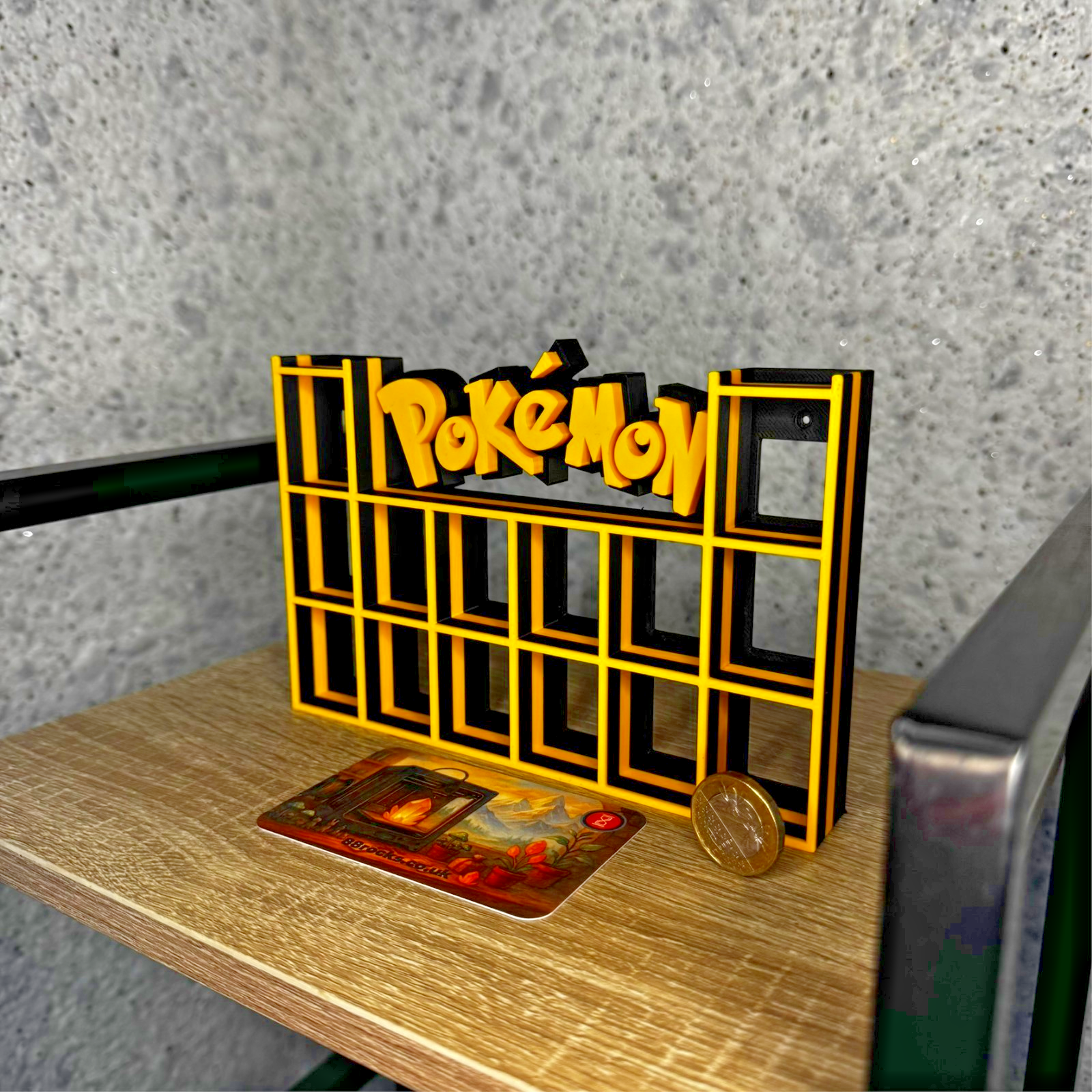 Display Shelf for Bitty Pop Pokemon theme black yellow 16 slots unit