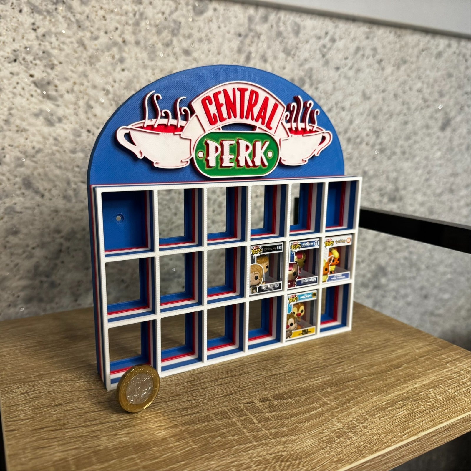 Display Shelf Organizer for 18 Bitty Pop boxes — Central Perk themed