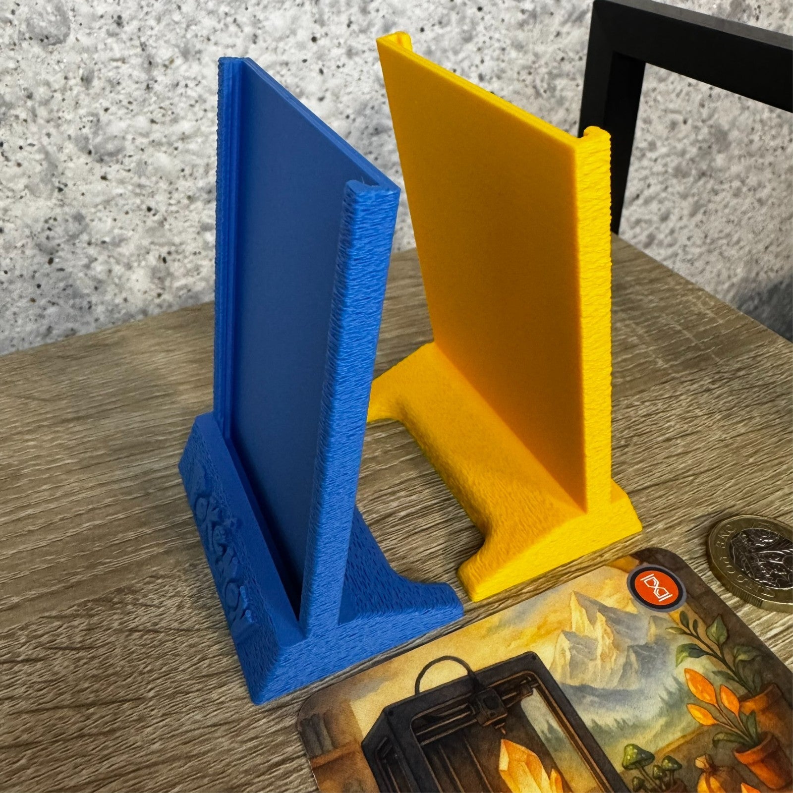 Set of 2 stands for collectible cards pokemon theme blue and yellow